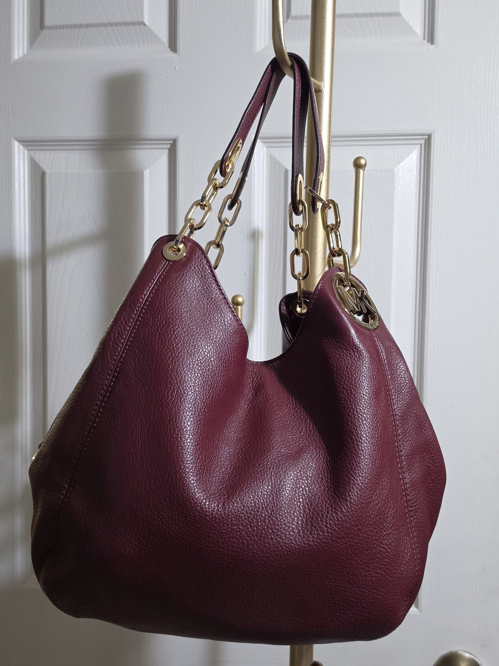 Michael Kors Burgundy Leather Shoulder Hobo Bag